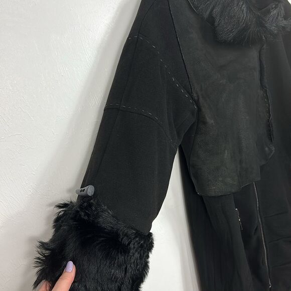 RIMIT Black Wool Blend Fur Trim High Neck Coat Size M - Picture 2 of 10